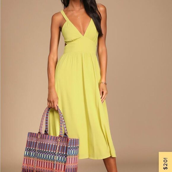 Lulus Lime Green Tie-Back Midi Dress - Picture 1 of 8